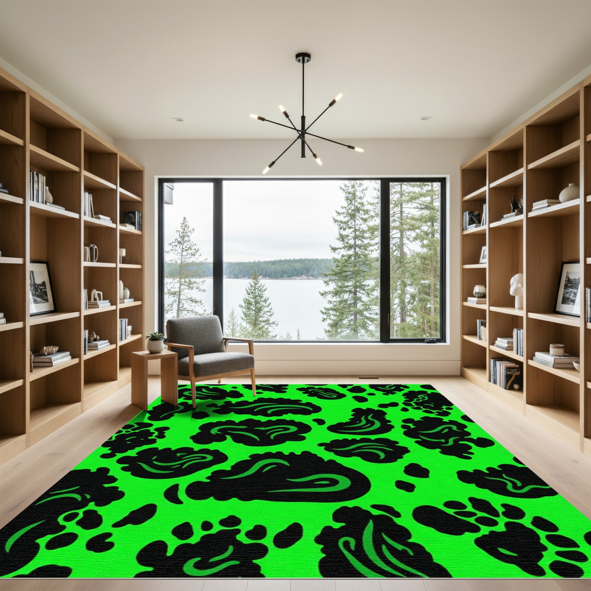 Neon Green Jagged Black Spots Rug