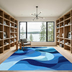 Deep Blue Abstract Flowing Waves Rug