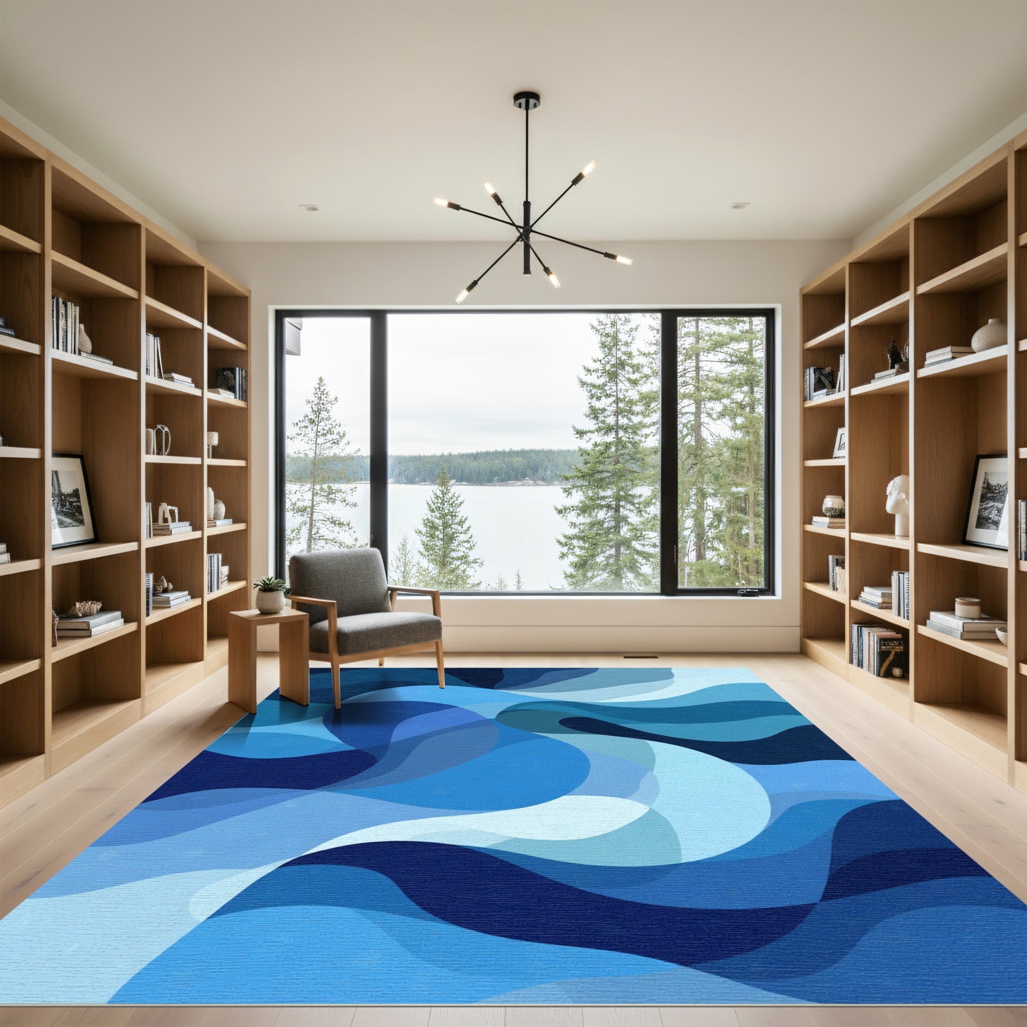 Deep Blue Abstract Flowing Waves Rug