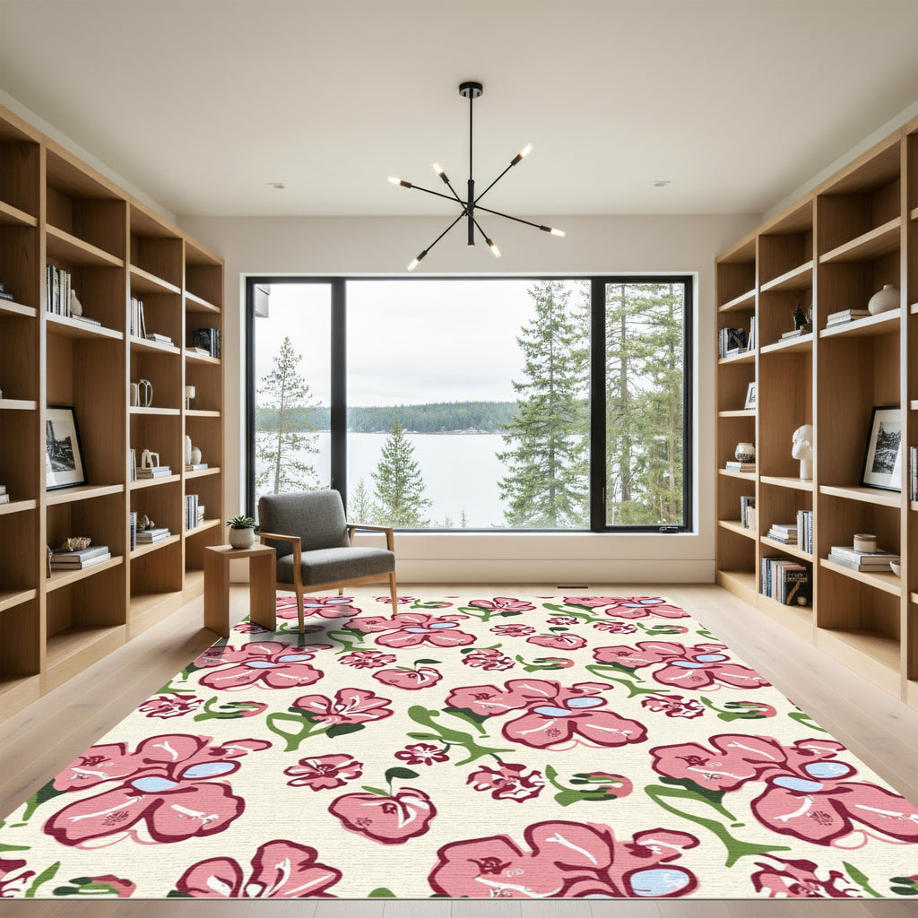 Pink Floral Garden Contemporary Rug