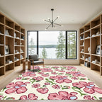 Pink Floral Garden Contemporary Rug