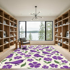 Purple Birds Among Violet Flowers Rug