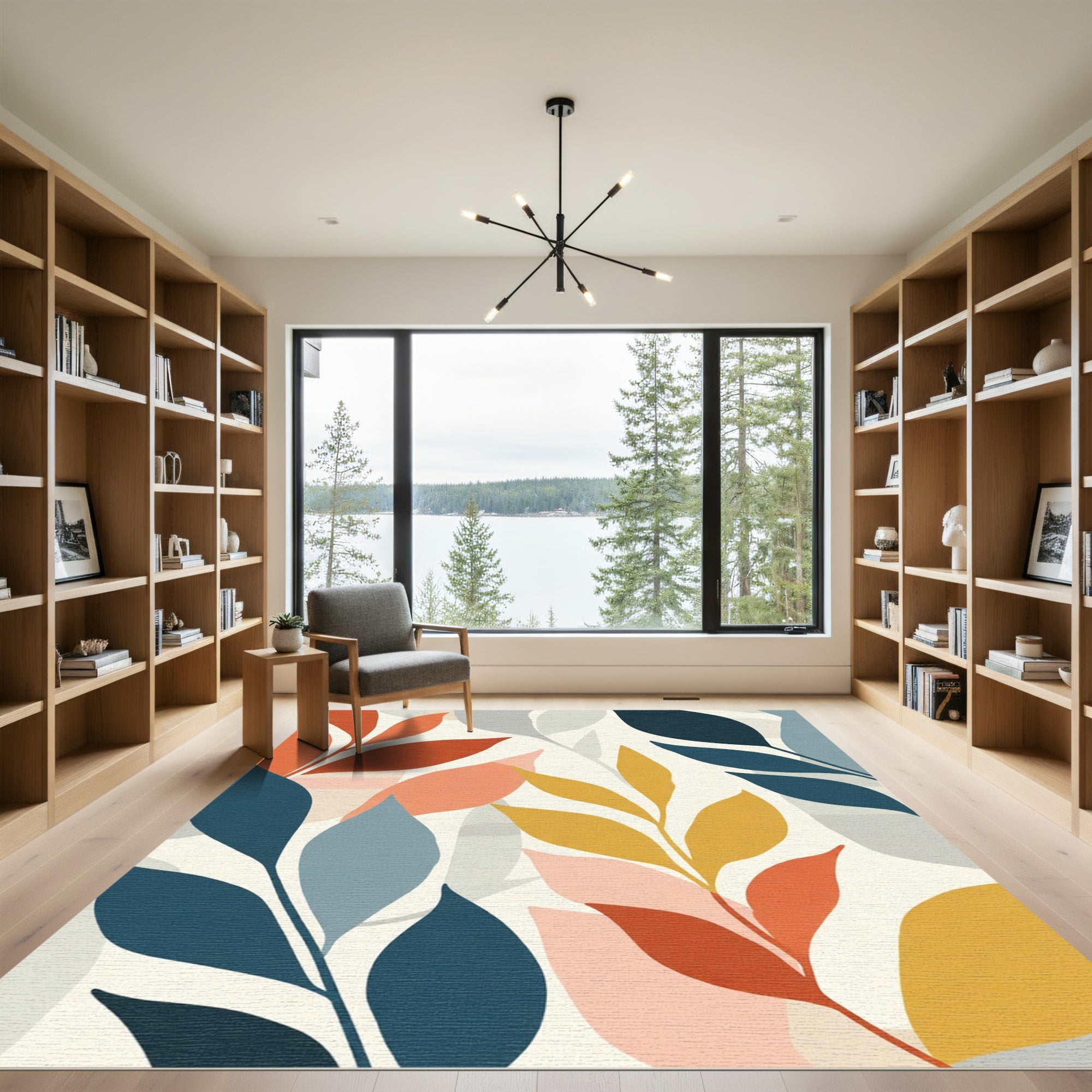 Mid Century Modern Leaf Cluster Rug