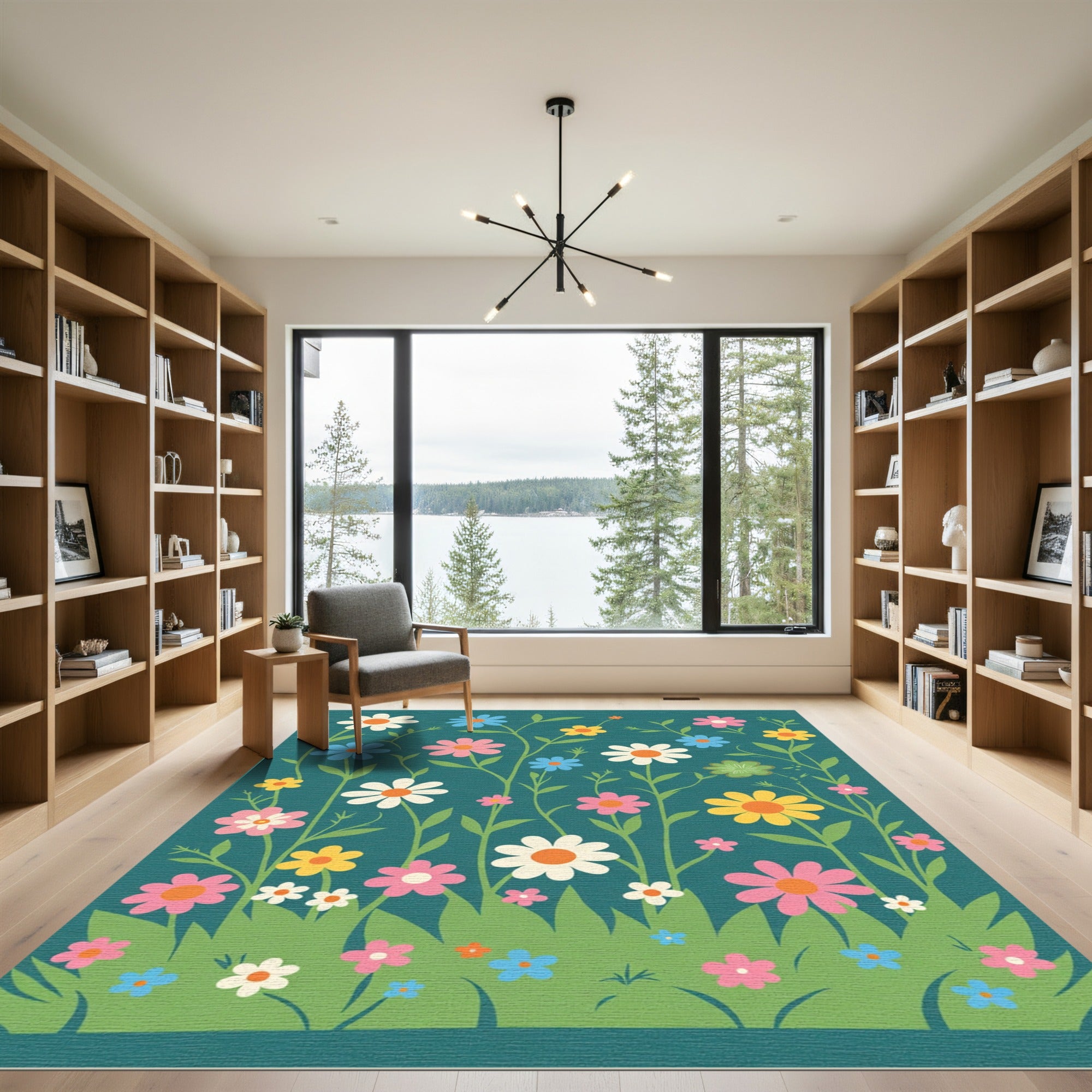 Whimsical Retro Floral Garden Rug