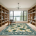 Teal Yellow Turtle Swirl Border Rug