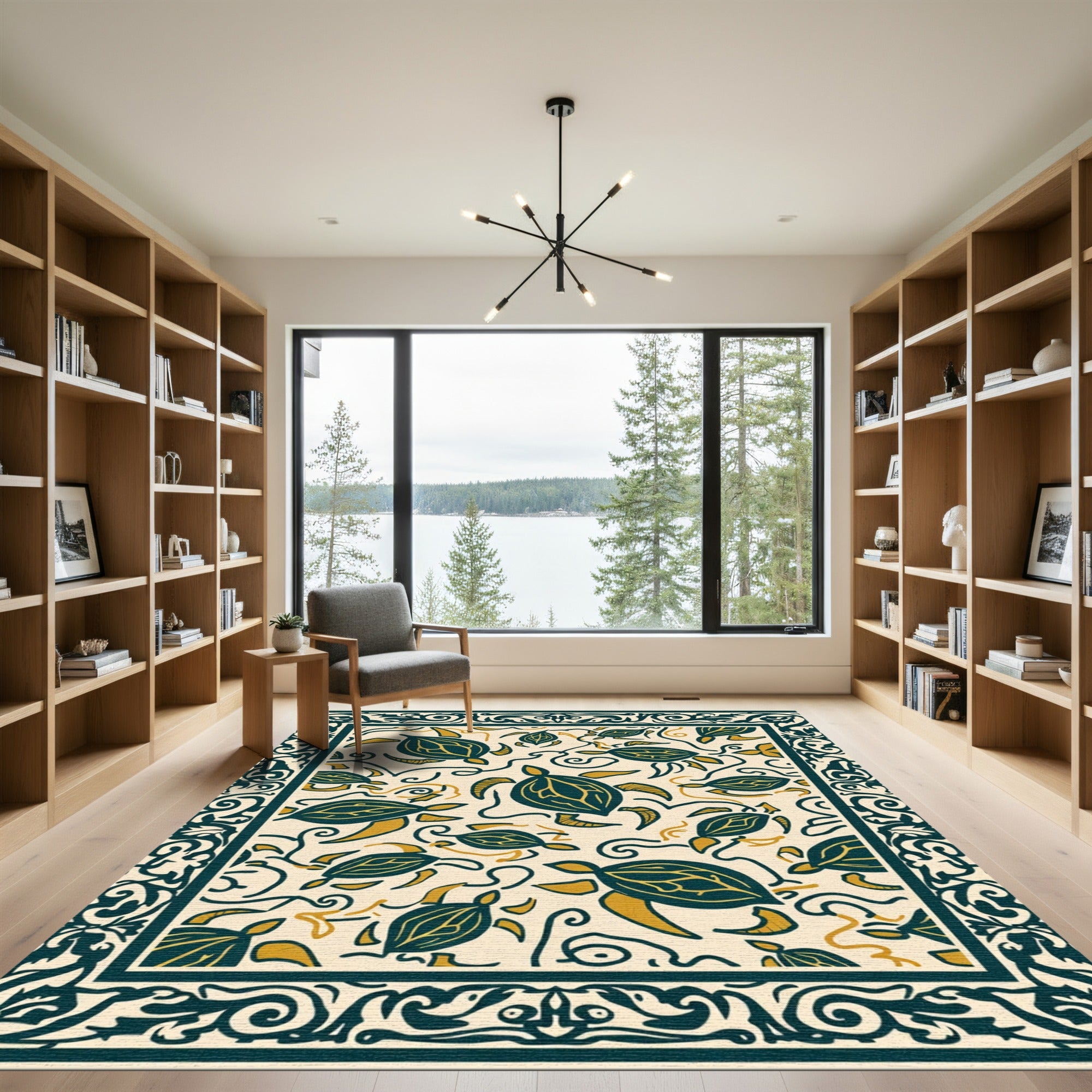 Teal Yellow Turtle Swirl Border Rug