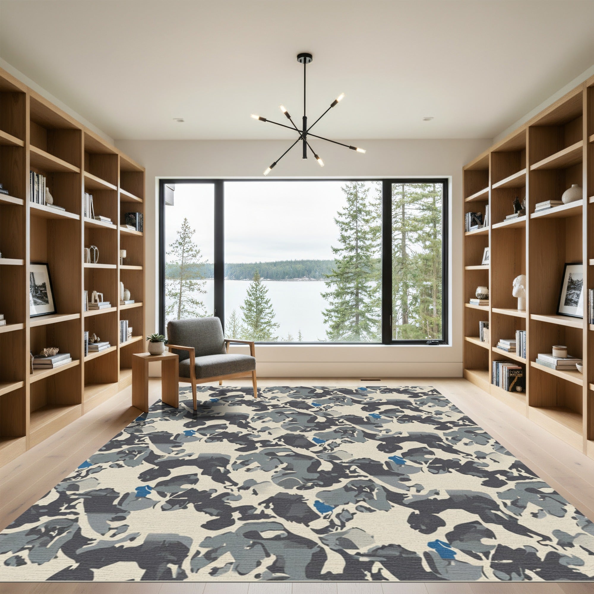 Mottled Gray Blue Abstract Shapes Rug
