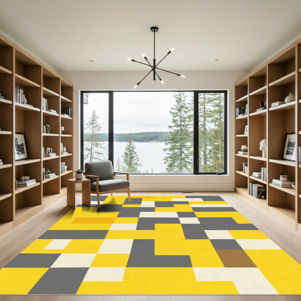 Yellow Gray Abstract Block Rug