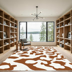 Brown White Abstract Organic Forms Rug