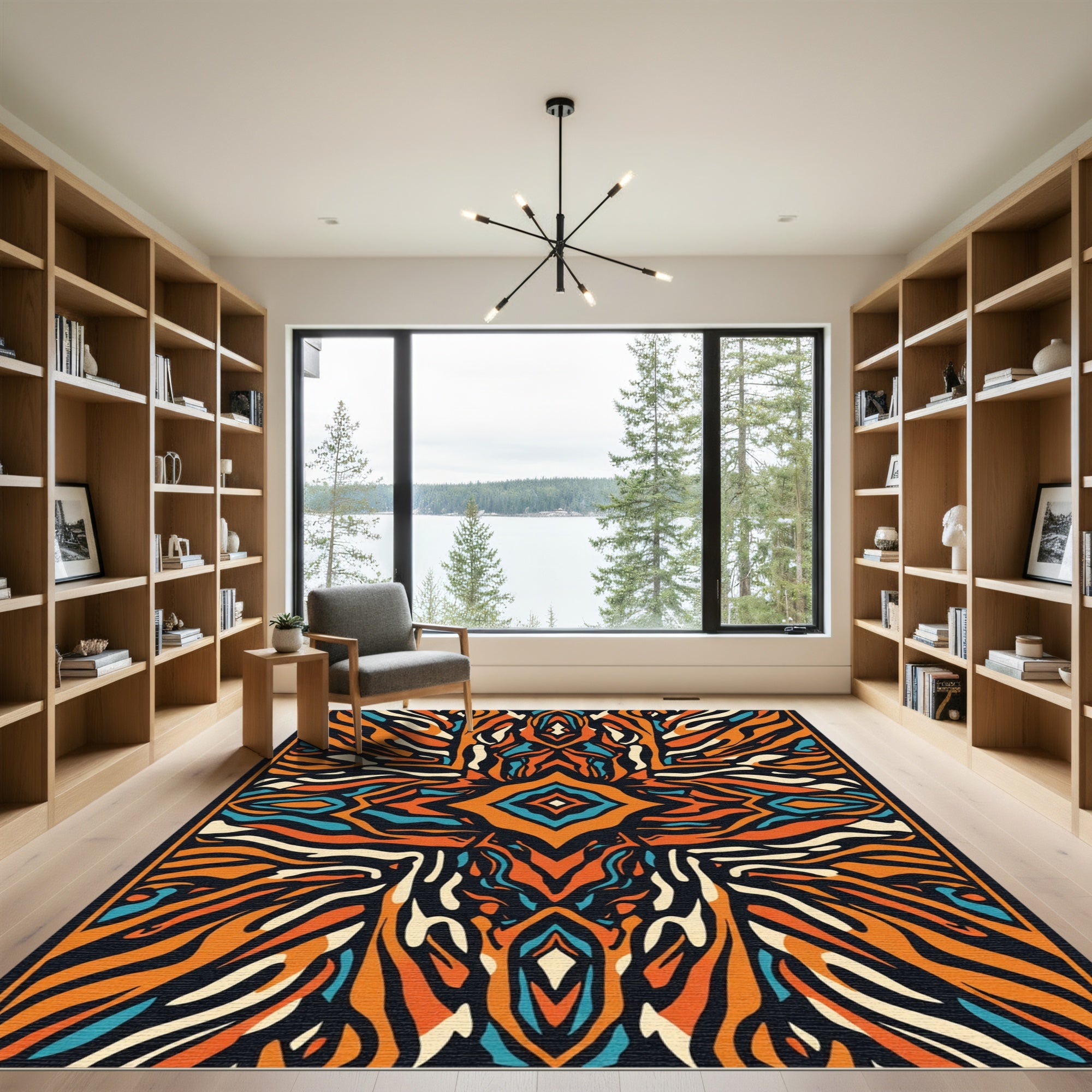 Orange Blue Abstract Zebra Stripe Rug