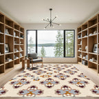 Tan Blue Brown Quatrefoil Medallion Rug