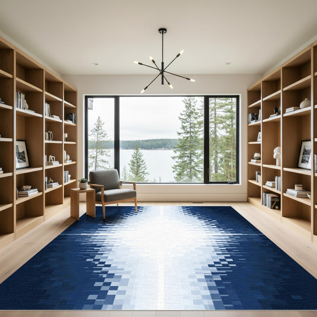 Abstract Blue White Pixel Gradation Rug