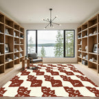 Whimsical Red Cat Grid Rug