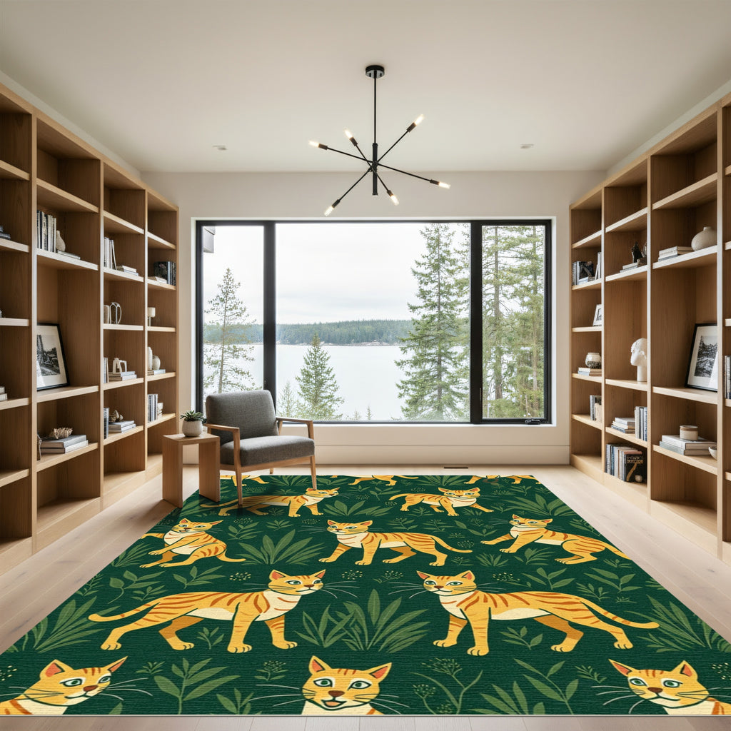 playful orange tabby cats green foliage Rug