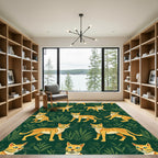 playful orange tabby cats green foliage Rug