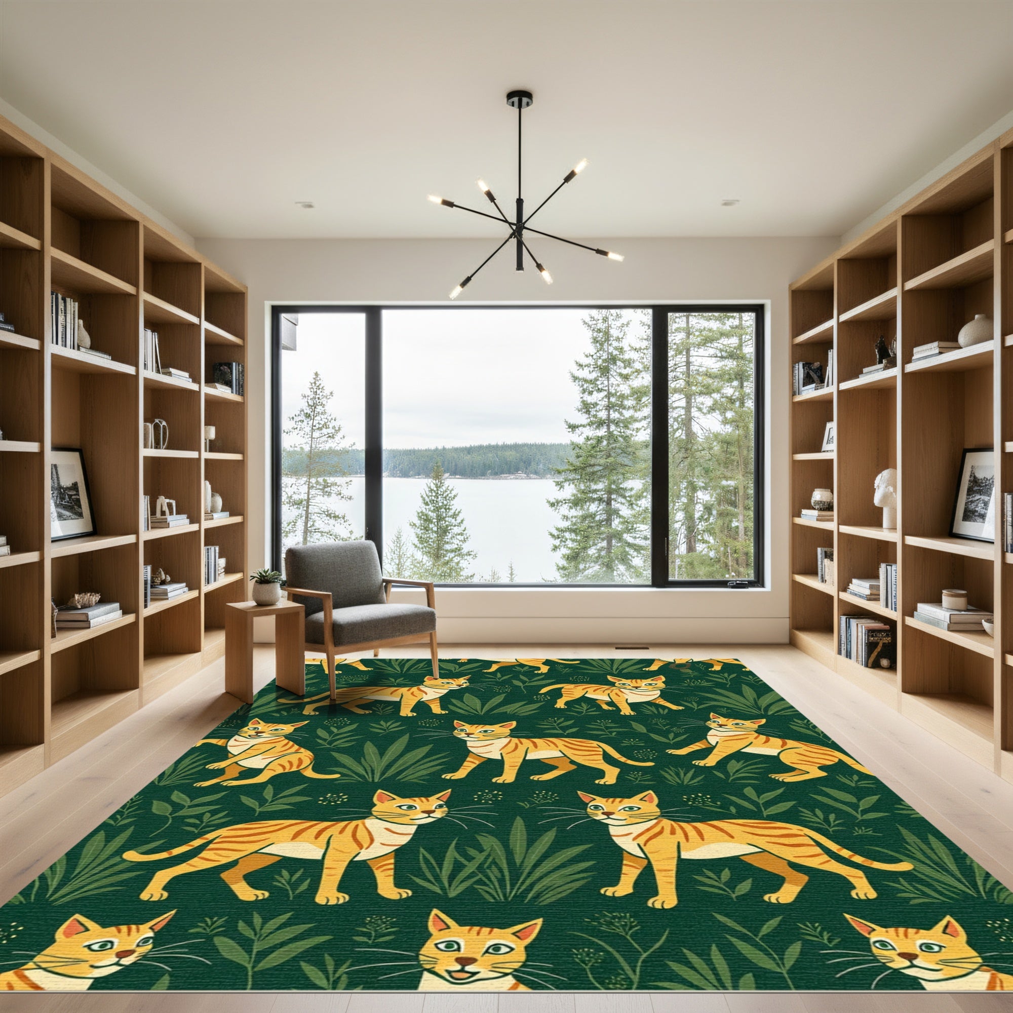 playful orange tabby cats green foliage Rug