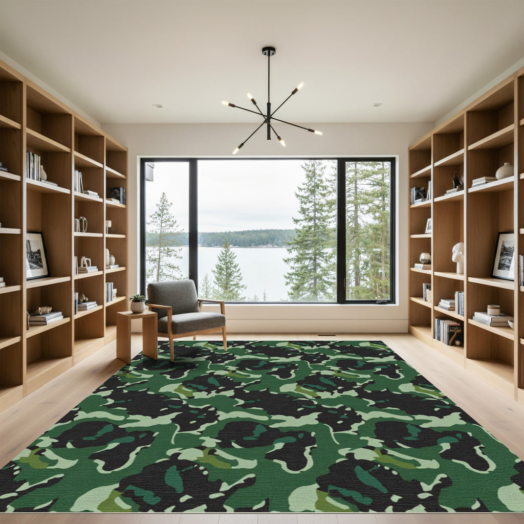 Green Forest Camouflage Abstract Art Rug
