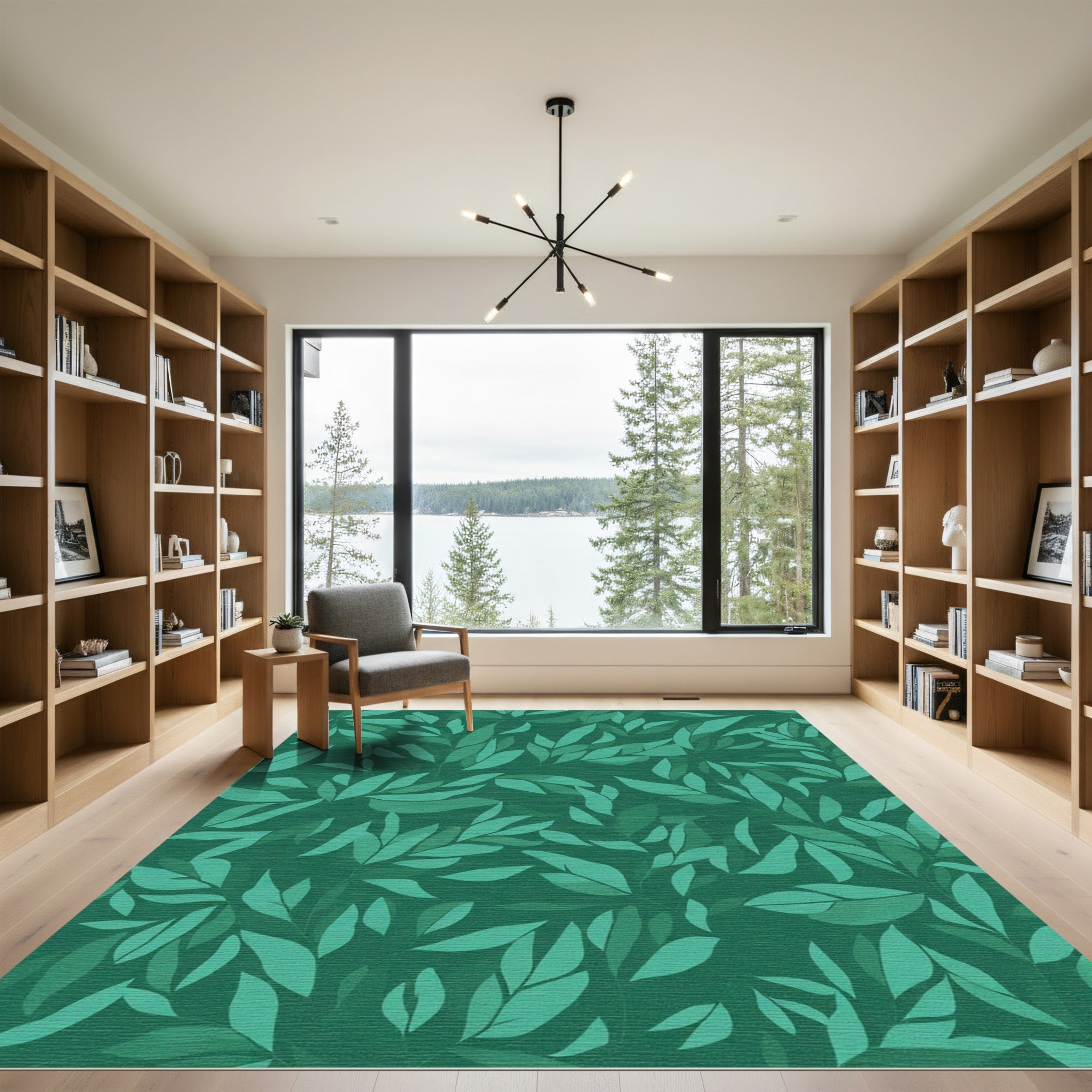 Emerald Green Leafy Branch Landscape Rug