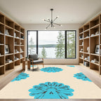 Teal Sunburst Bloom Cream Rug