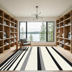 Modern Black White Gray Stripe Rug