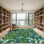 Emerald Green Golden Leafy Vines Rug