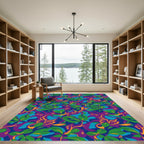 Bold Green Leafy Abstract Purple Rug