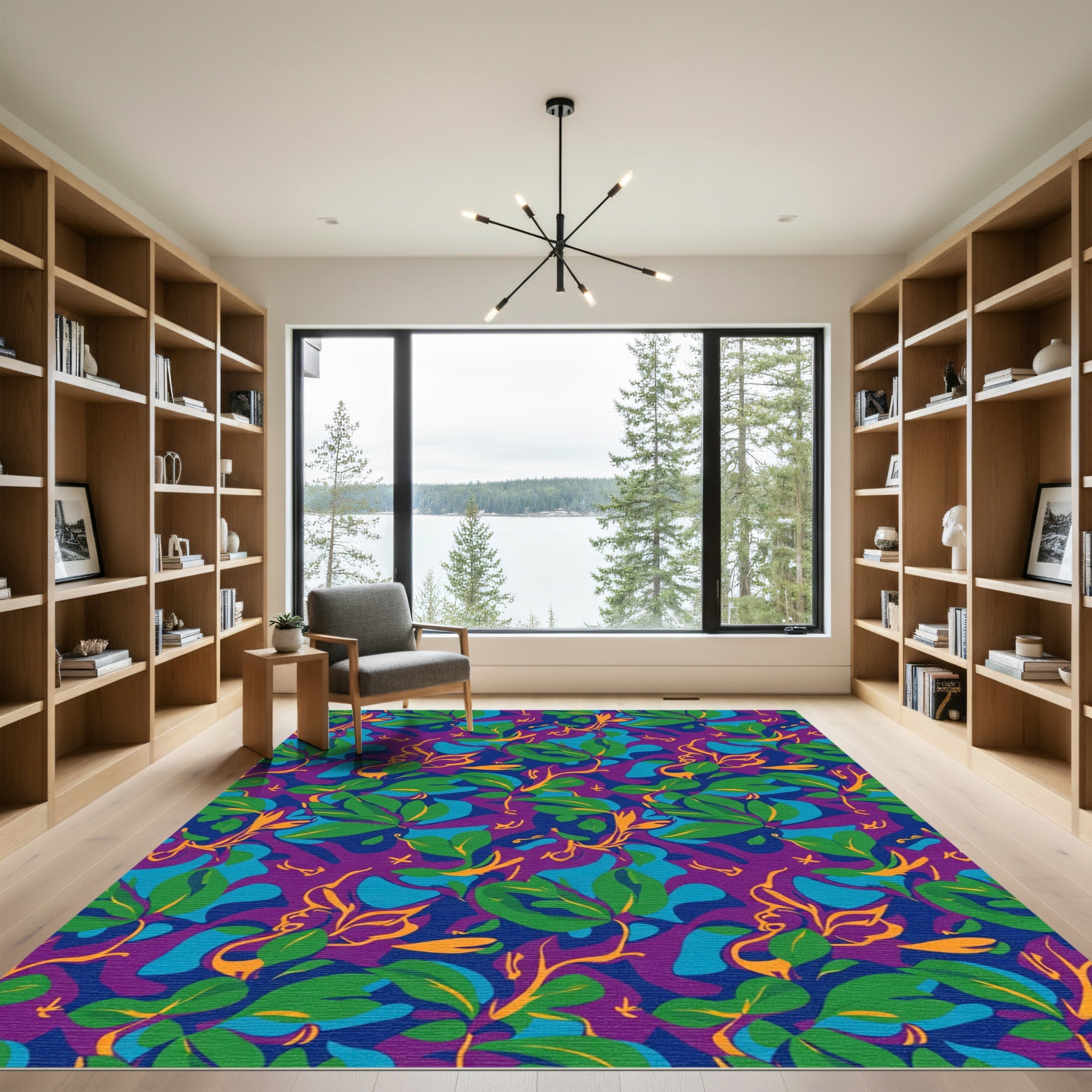 Bold Green Leafy Abstract Purple Rug