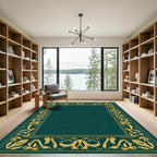 Emerald Green Golden Scrollwork Frame Rug