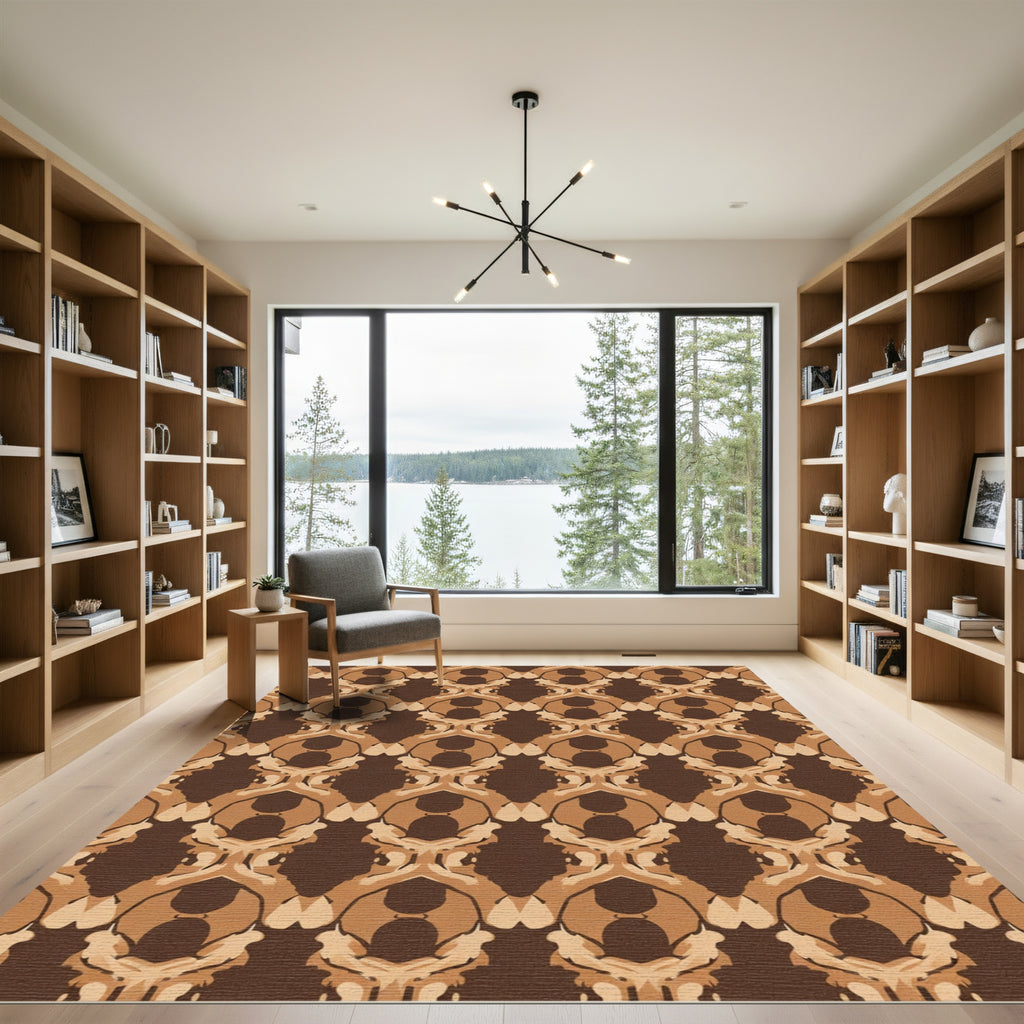 Earthy Brown Abstract Organic Symmetry Rug