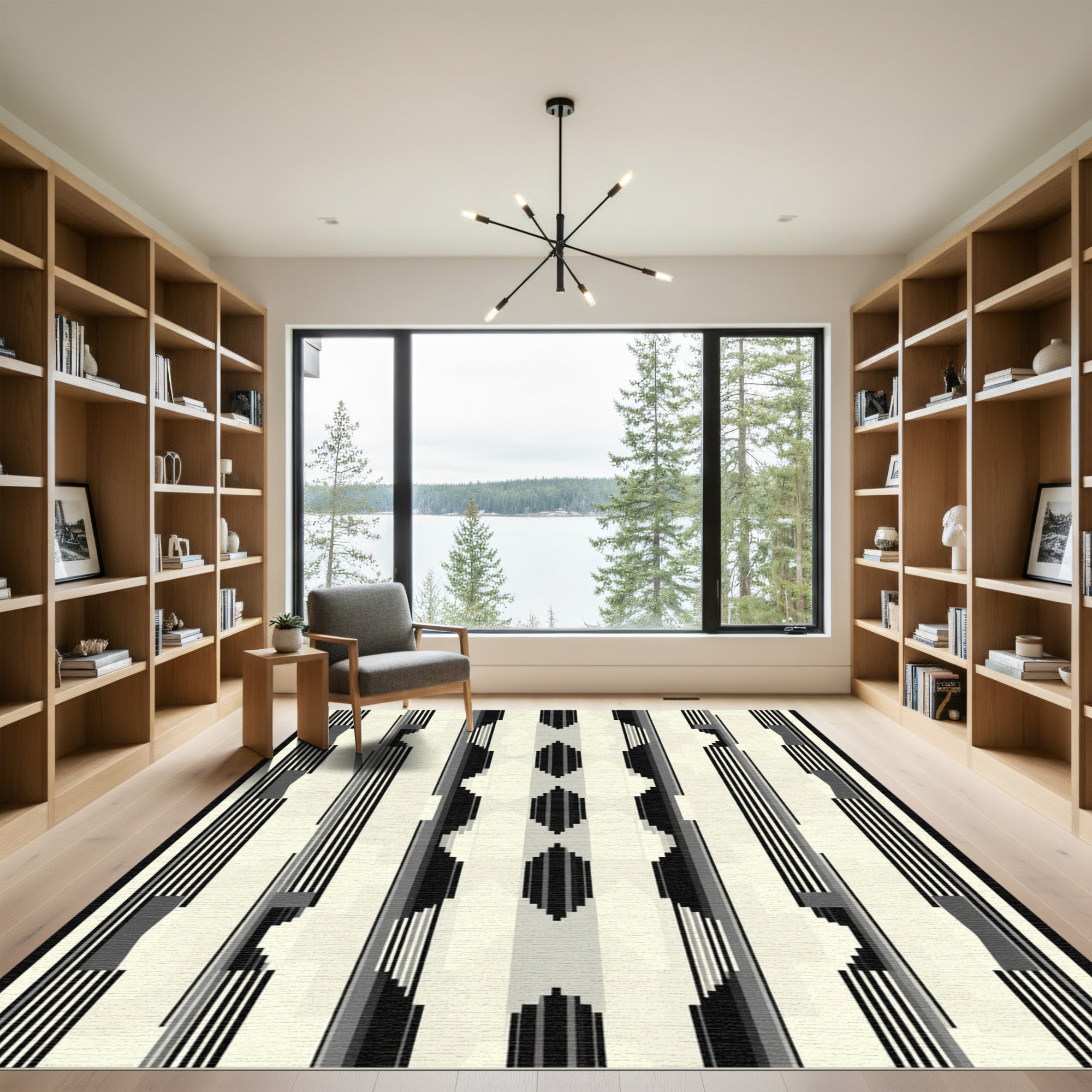 Monochromatic Abstract Geometric Stripe Rug