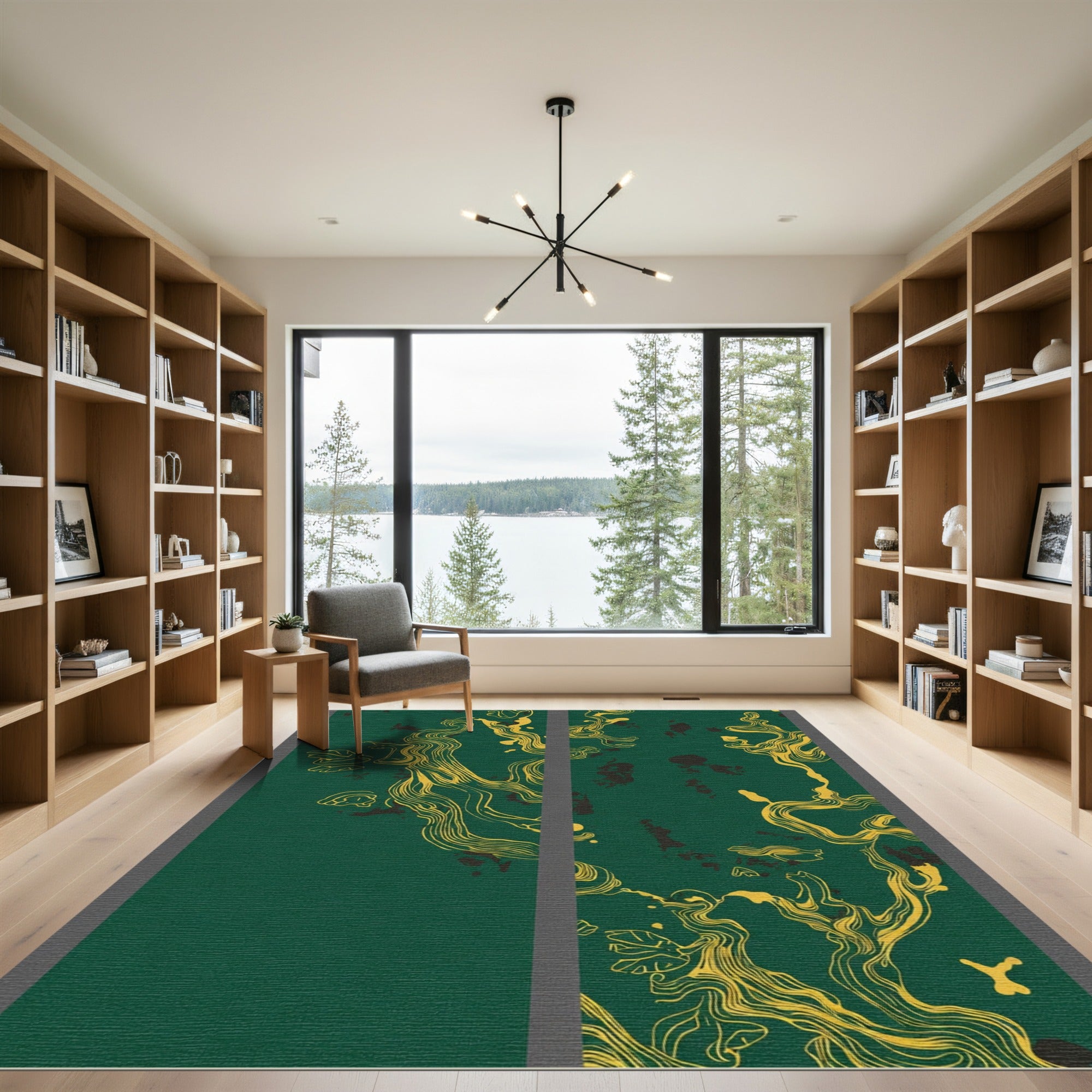 Deep Green Gold Organic Flow Rug