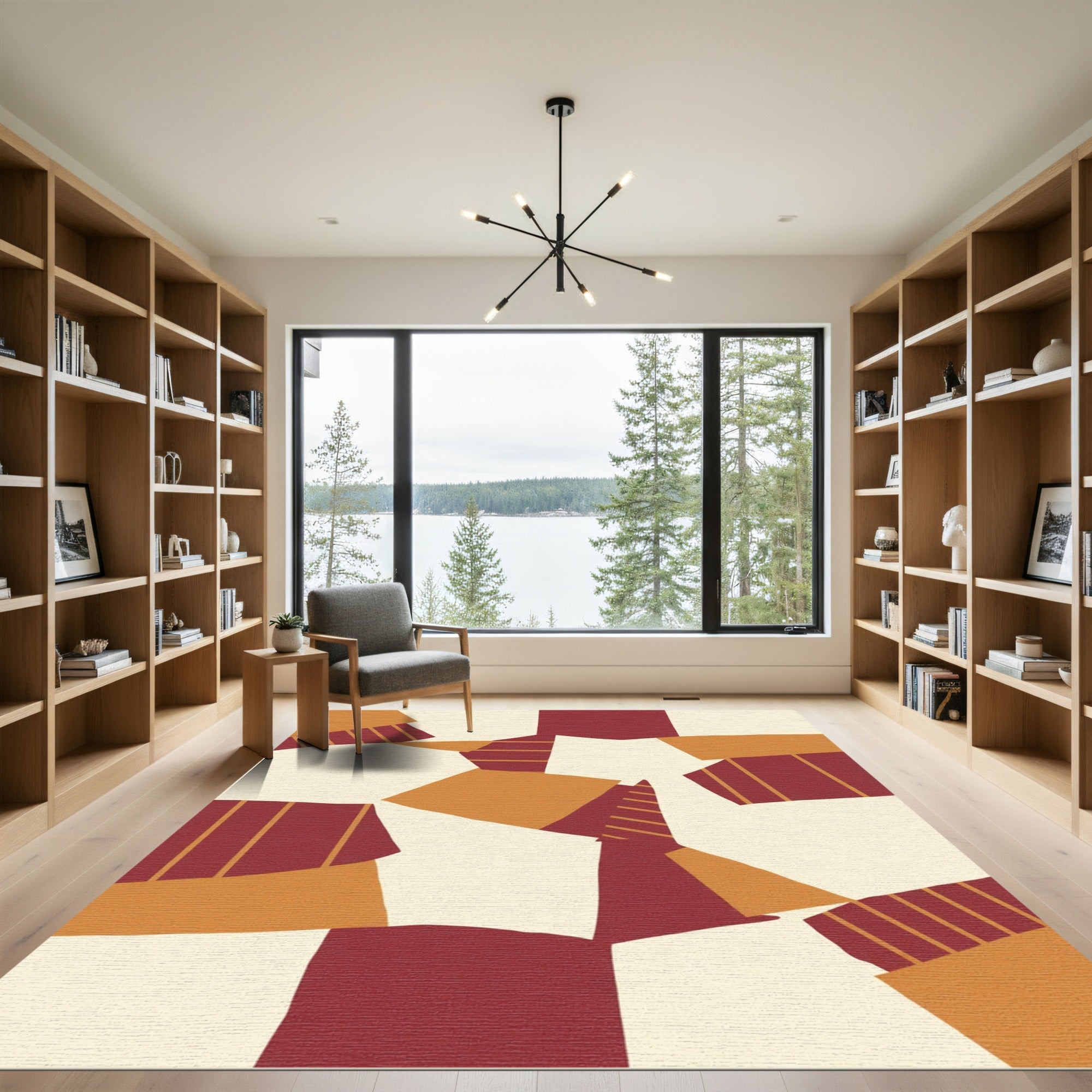 Abstract Blocks Crimson Ochre Rug