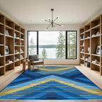 Geometric Blue Gold Chevron Rug