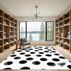 Black White Polka Dot Floral Whimsical Rug