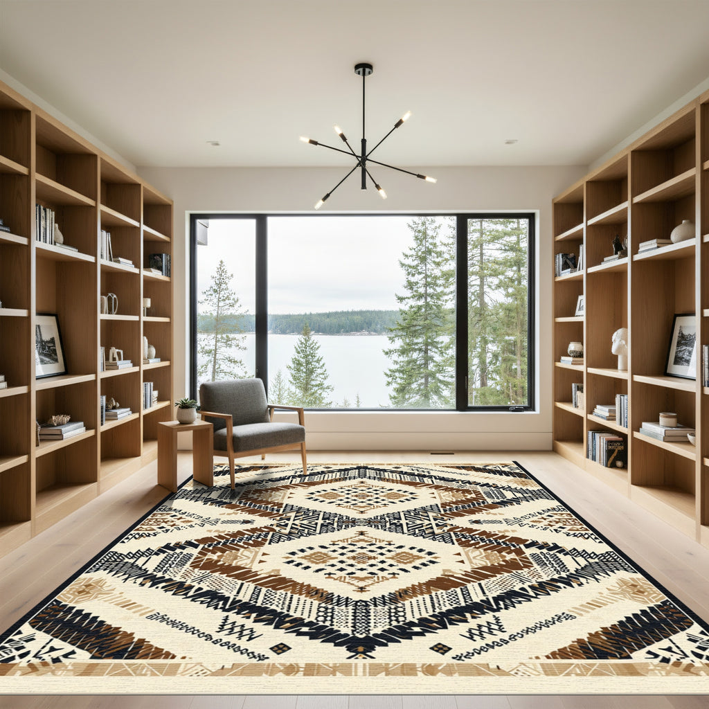 Earthy Beige Geometric Diamond Cluster Rug