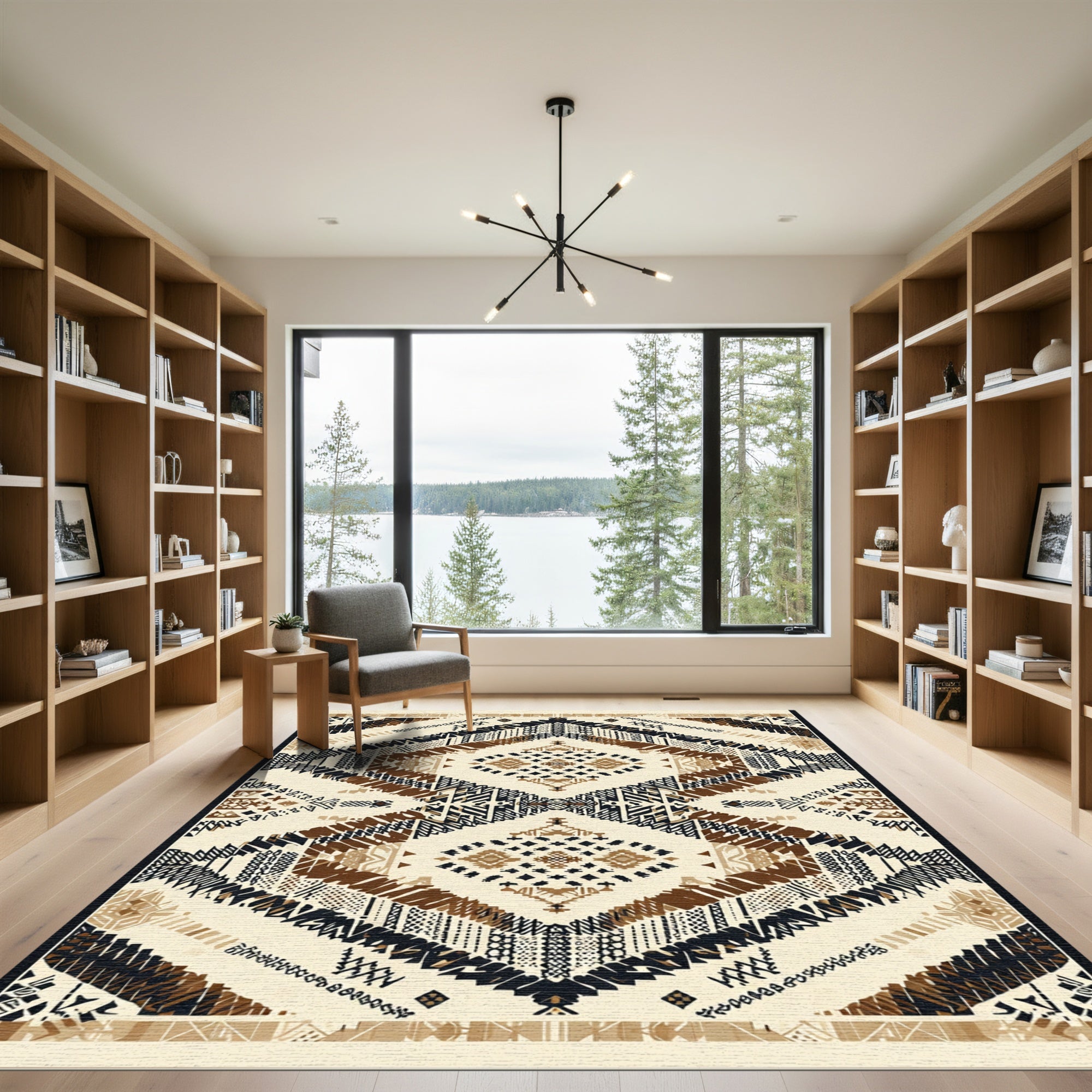 Earthy Beige Geometric Diamond Cluster Rug