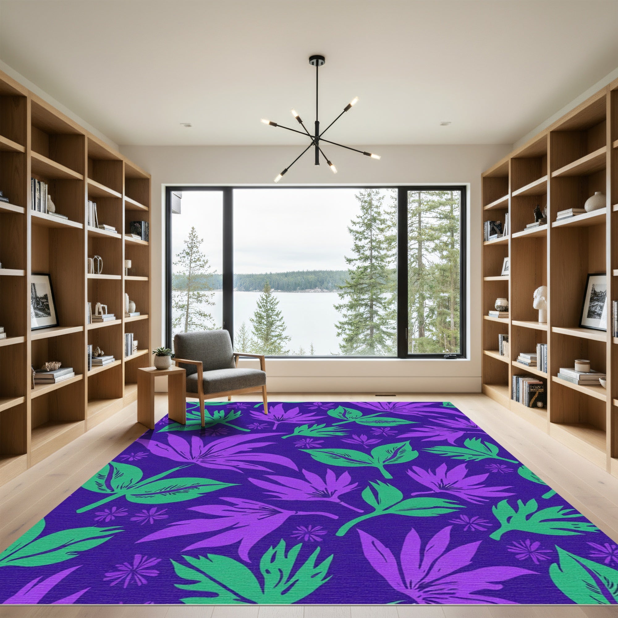 Tropical Leaves Violet Green Rug