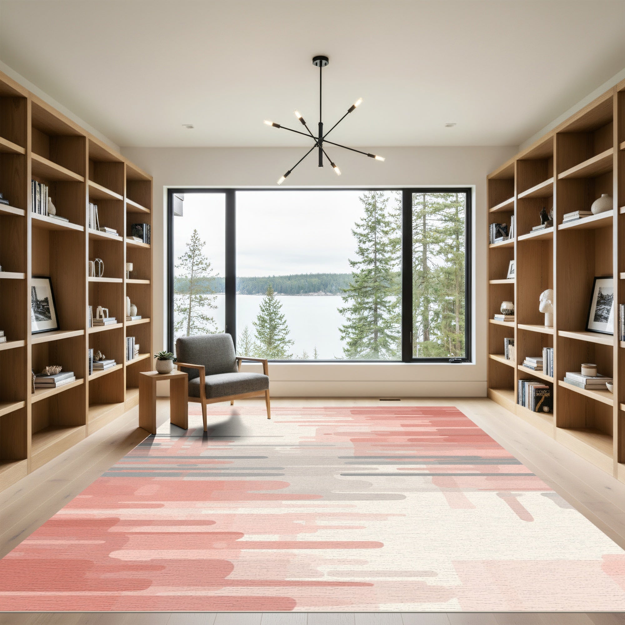 Coral Gray Abstract Rounded Lines Rug