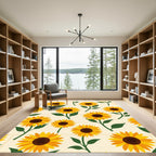 Sunny Yellow Sunflower Botanical Repeat Rug