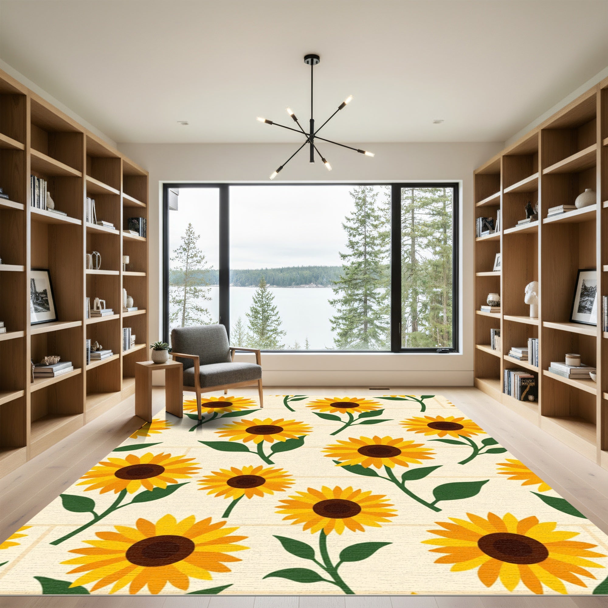 Sunny Yellow Sunflower Botanical Repeat Rug