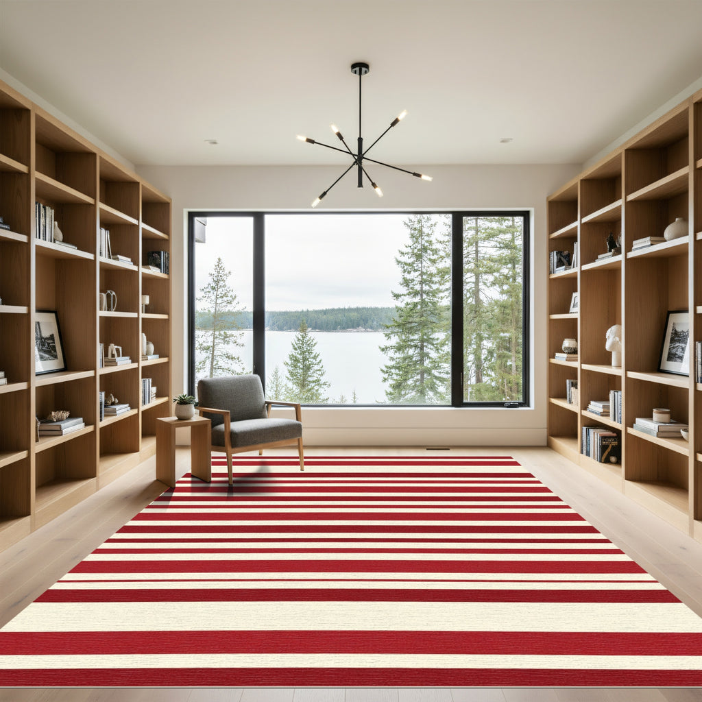 Classic Red Cream Stripe Rug