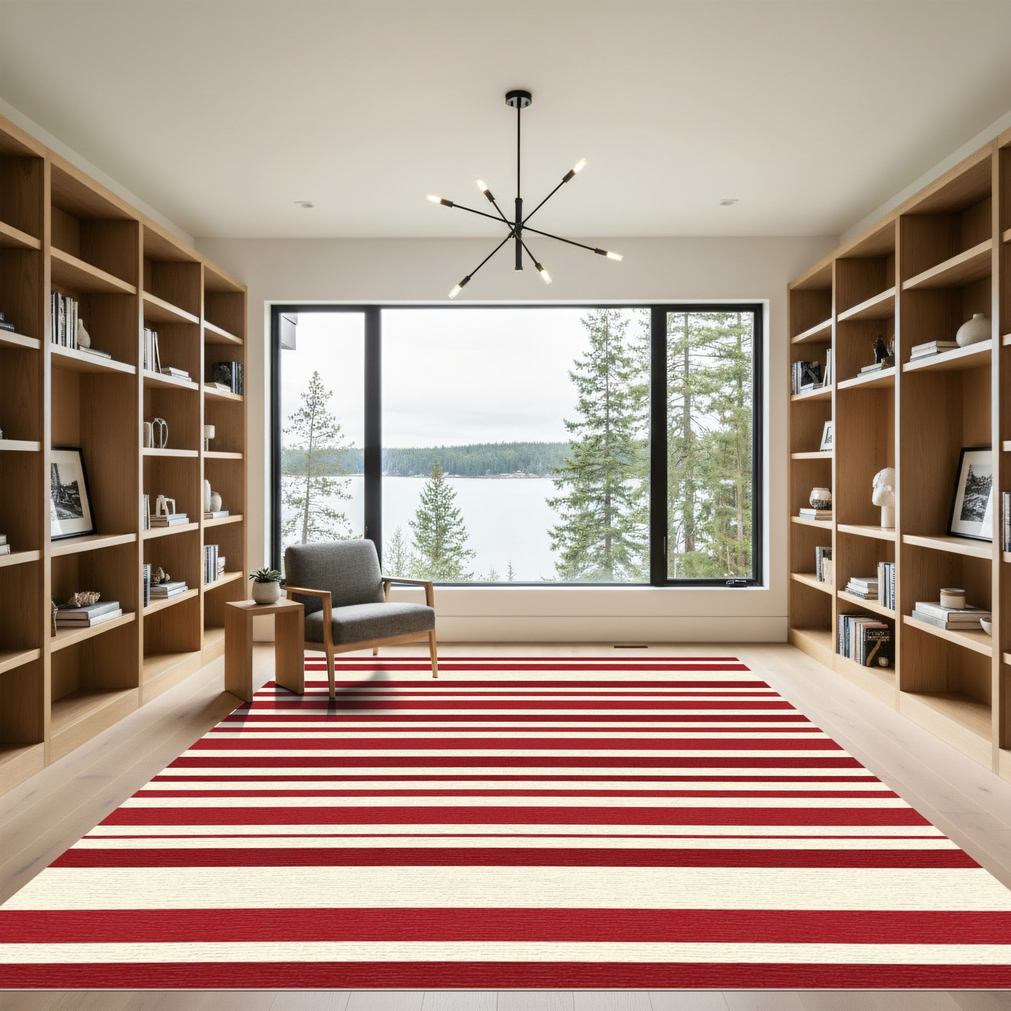 Classic Red Cream Stripe Rug
