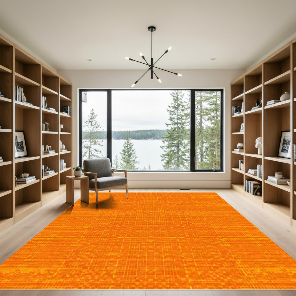 Orange Geometric Pixelated Grid Rug