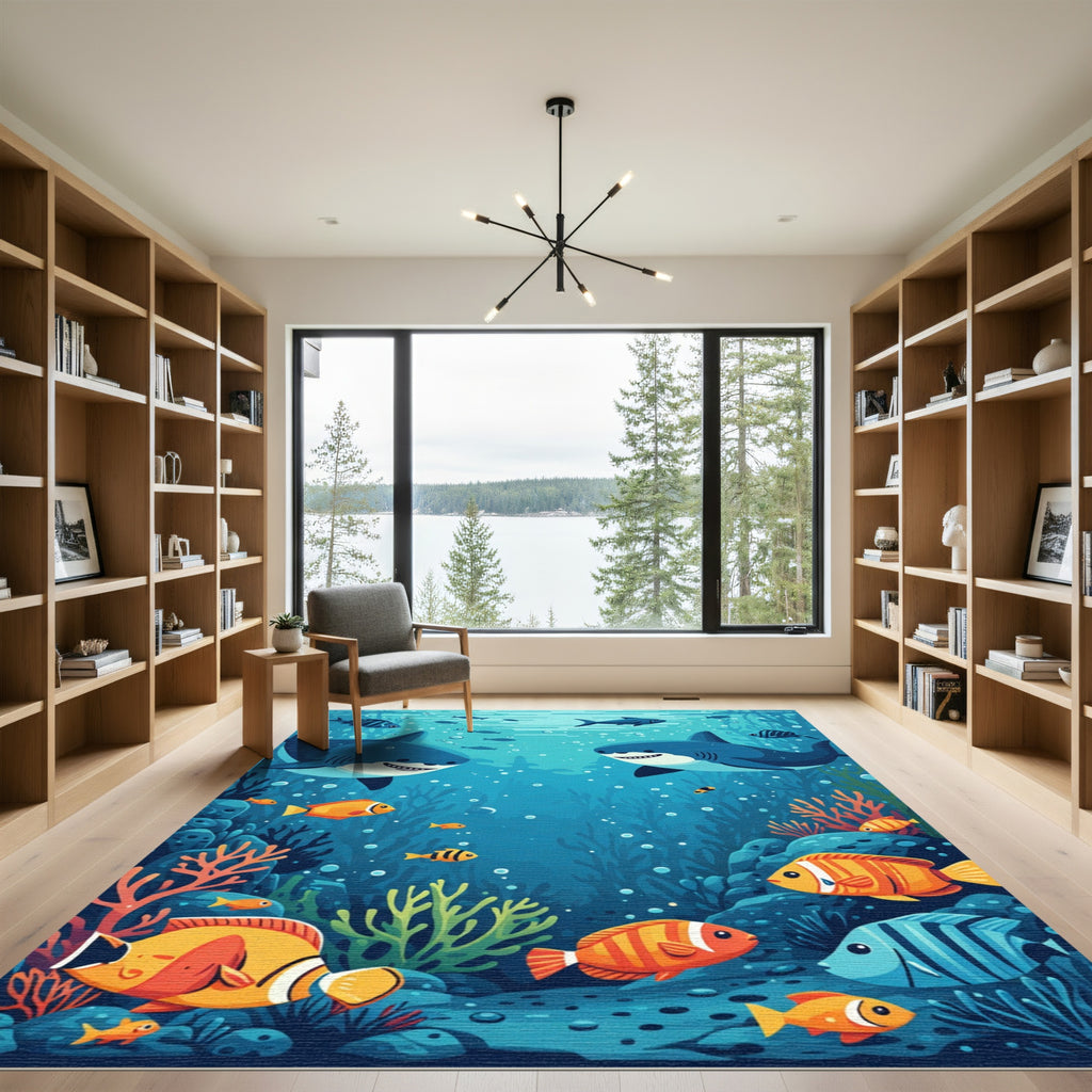 Friendly Sharks And Coral Reef Fish Rug