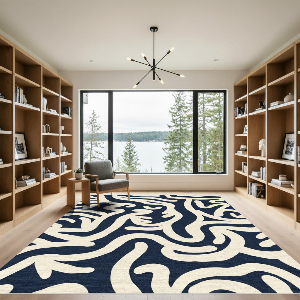 Navy Ivory Organic Flow Rug