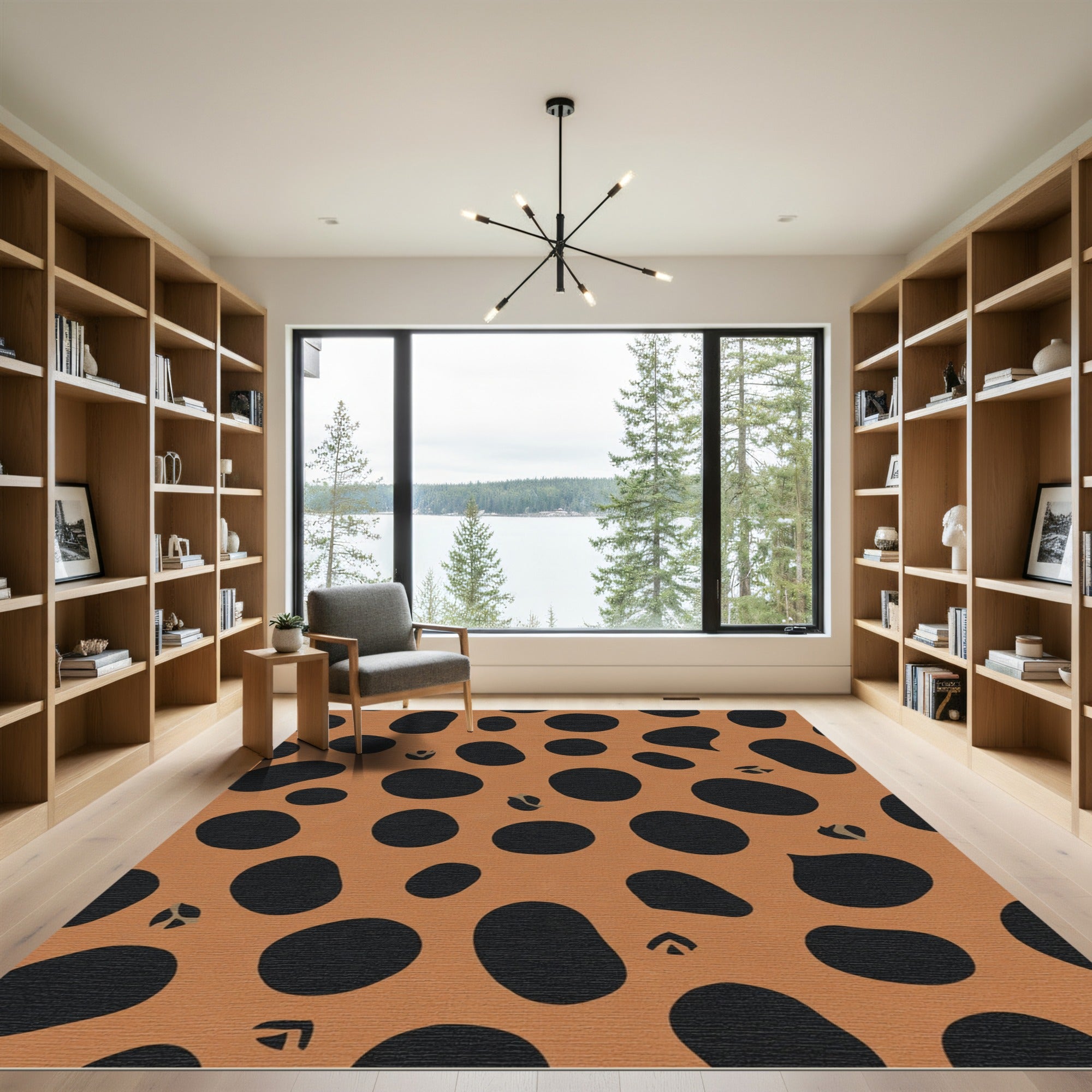 Contemporary Orange Black Spots Rug