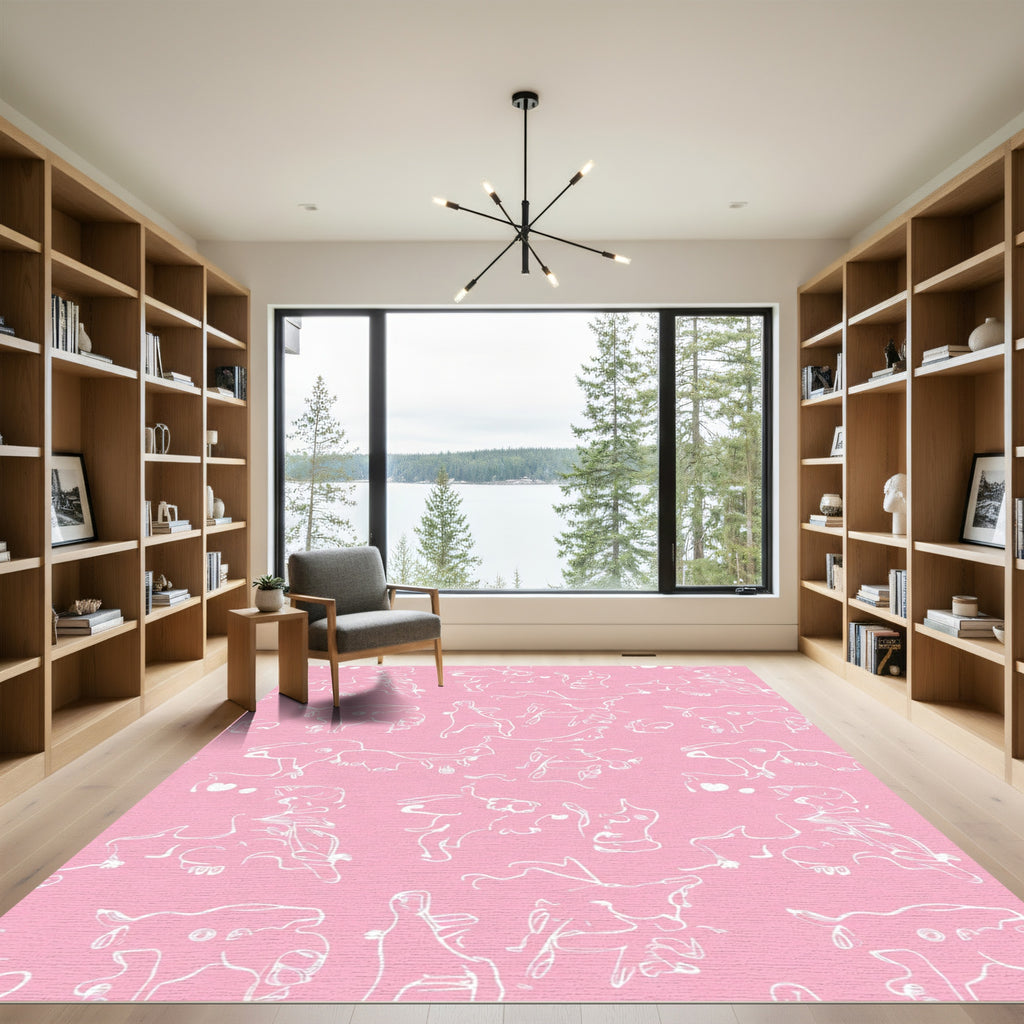 Pink Abstract Line Drawing Figures Rug