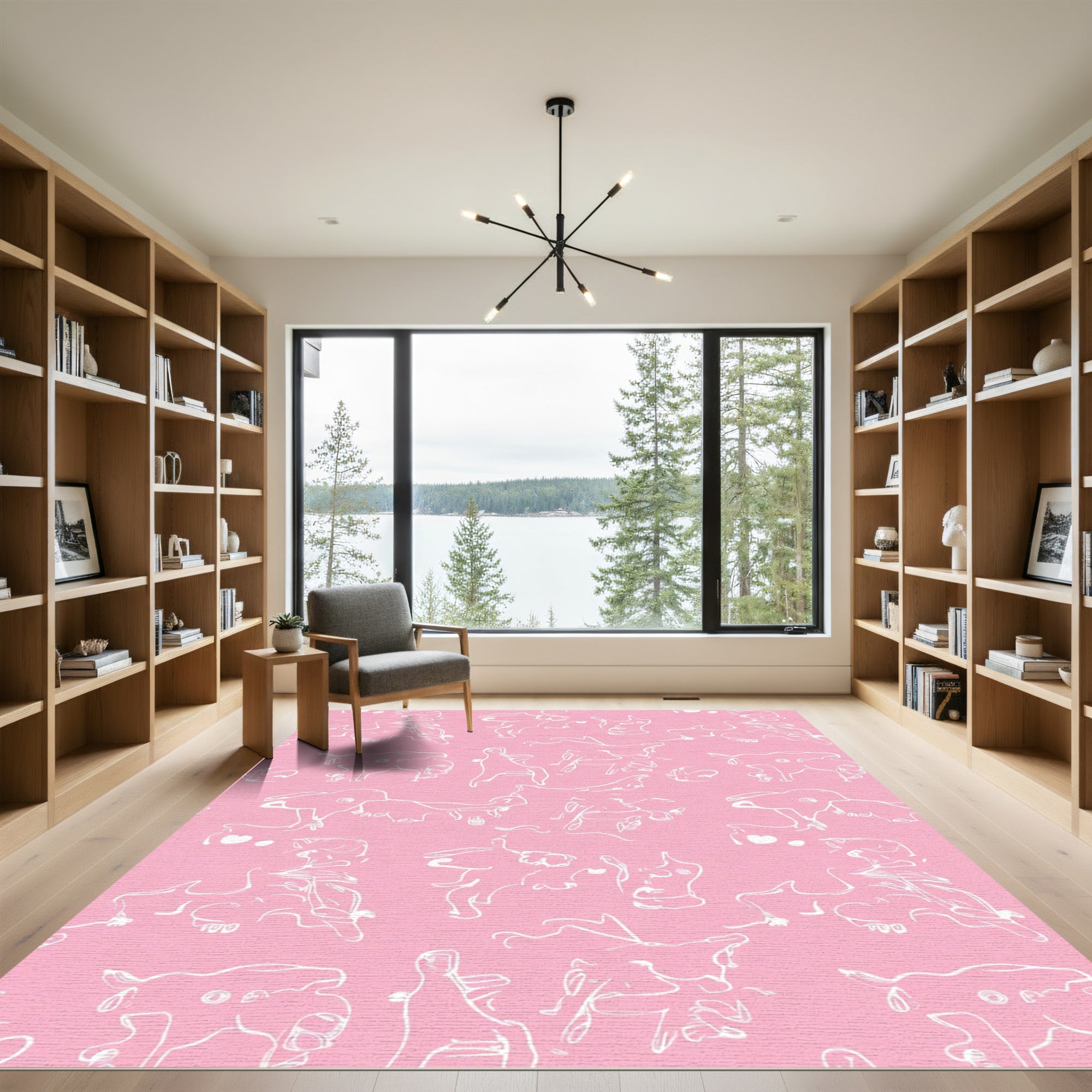 Pink Abstract Line Drawing Figures Rug