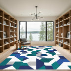 Modern Blue Teal Geometric Abstraction Rug