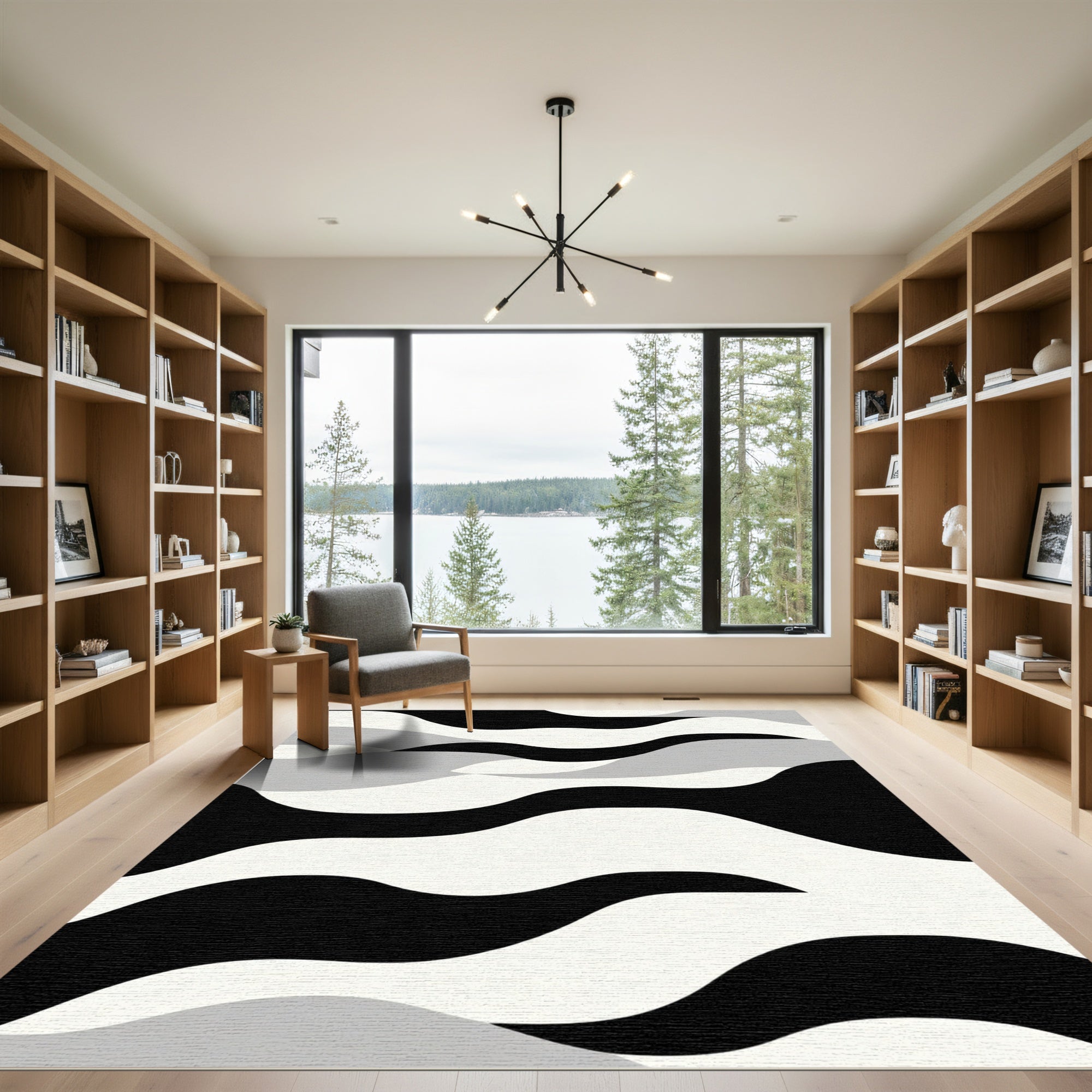 Monochromatic Abstract Wave Landscape Rug